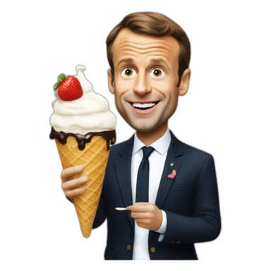 Emmanuel Macron eats an ice cream sticker