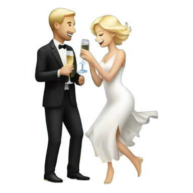 A white man and a blonde woman dansing with a cup of champagne by night sticker