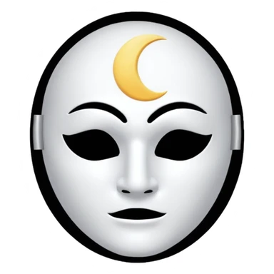 blank white no-mouth-hole masculine mask with moon crescent with black hole shape on forehead  sticker