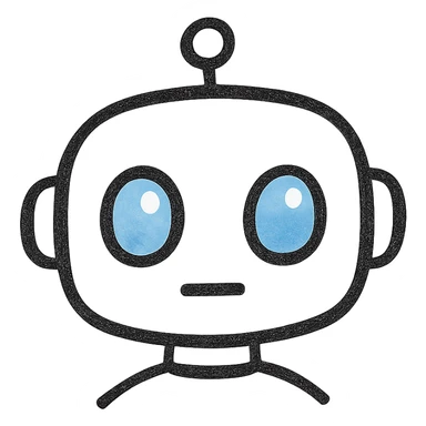 Change the robot head color to white while keeping the same cute shape and light blue eyes. Only edit the head. Maintain a minimalistic style with black outlines and no fill. sticker