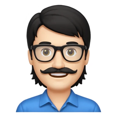 White man with black mullet and mustache wearing black glasses  sticker