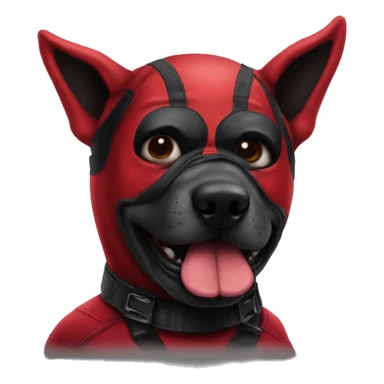 one Deadpool  dog Face with a Deadpool mask sticker