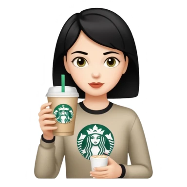 white girl with short black hair drinking starbucks sticker