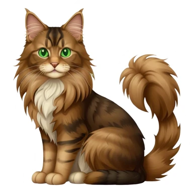 A light brown and black long haired Maine coon cat with green eyes sitting down sticker