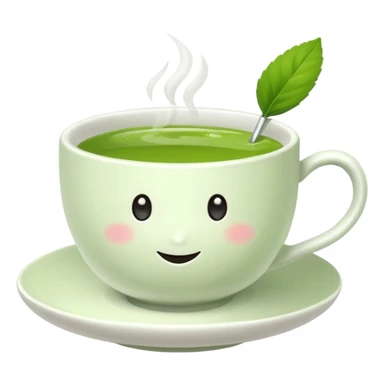 white ceramic tea cup with mattcha sticker