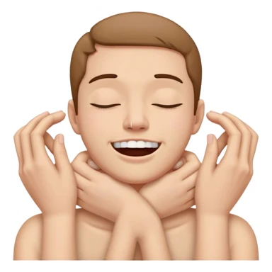 hands holding neck with eyes closed with teeth showing together  sticker