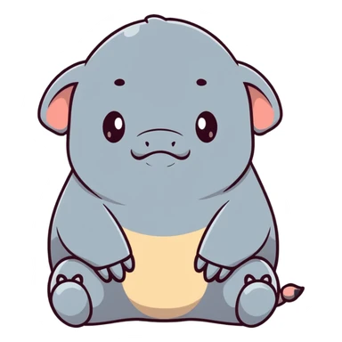 WOSH (Homunculus Loxodontus), a gray blob-like creature with wrinkled skin, no neck, tiny hands resting on lap, patiently waiting sticker