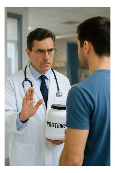 dottore che dice al paziente di non prendere proteine perchè fanno male ai reni in italiano sticker