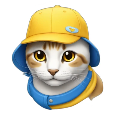 Gato color amarillo con una gorra azul que diga Puko  sticker
