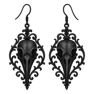goth earrings, black raven skull, mysterious gothic, detailed sticker