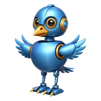 blue robot-bird, friendly sticker