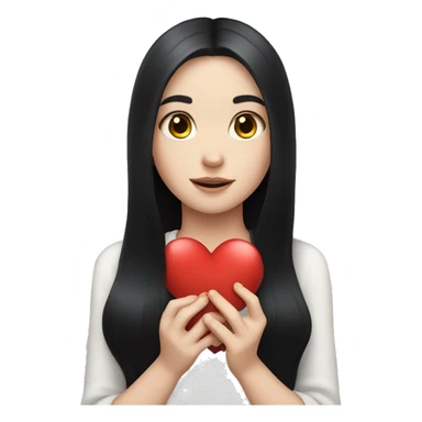 Pale girl with long black hair holding heart in her hands  sticker