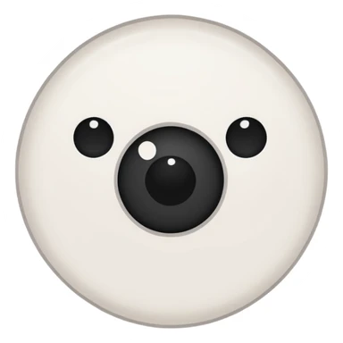 A white hand-drawn doodle of [instagram] with simple black dot eyes and thick, rough outlines. Minimalist style centered on a solid-colored circular background. sticker