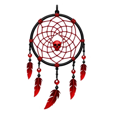 Blood-red, bloody, obsidian-black, edgy, dream catcher, red gemstones, black wires, black threads, tiny skulls, sticker