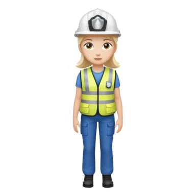 Girl full body standing with her white security helmet and security vest on sticker