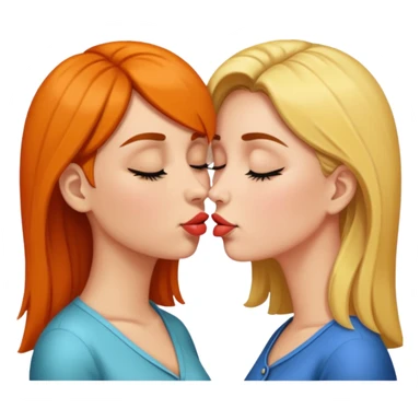 portrait two women nose-touch then kiss, one eye open teasing sticker