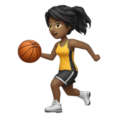 White skin female with black hair playing football with basket ball sticker