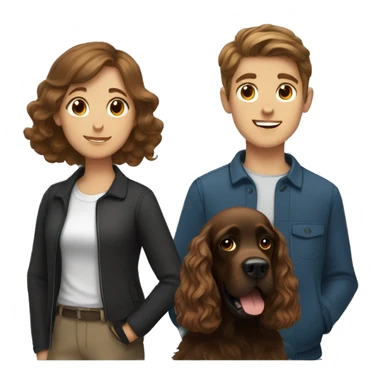 brown-haired girl and brown-haired boy with a black cocker spaniel sticker
