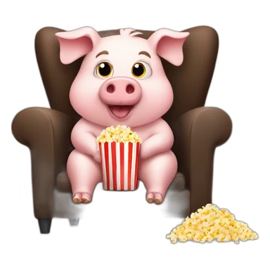 Funny pig sitting on a chair with popcorn sticker