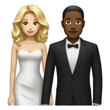 Black man with blond woman in black tie event sticker