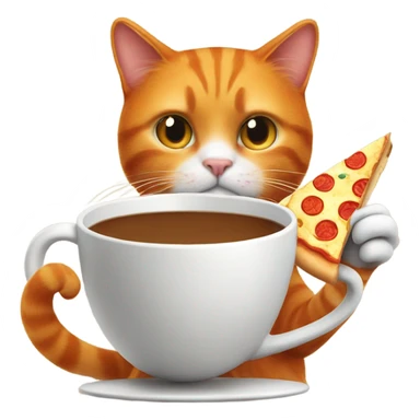 Orange cat drinking coffee and has a slice of pizza in his paw sticker