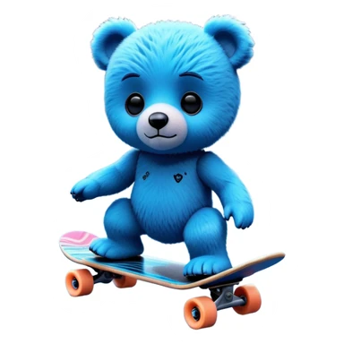 3D, adorable little Pixar style blue neon punk teddy bear on a skateboard, ultra detailed, each lash, eye, and strand of fur is shown in stunning detail as though captured in a timeless photograph, rich textures, visually rich, so lifelike it feels like it could leap off the page at any momen sticker