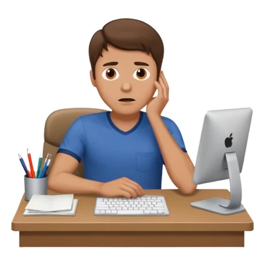 A white man with brown hairs  sits at his desk in shock sticker