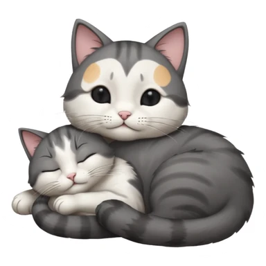 dark grey and white small cat with its eyes closed lying down leaning on its elbow with its paw curled under its head holding it up sticker