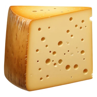 thick wedge of cantal cheese with firm pale yellow interior and rough natural beige-brown rind, dense slightly crumbly texture, clean slice, subtle aging marks, soft lighting, subtle shadows, emoji scale sticker