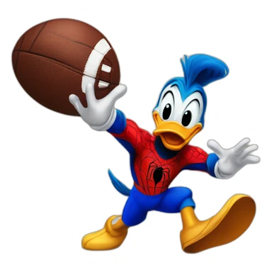 donald duck playing football against spiderman sticker