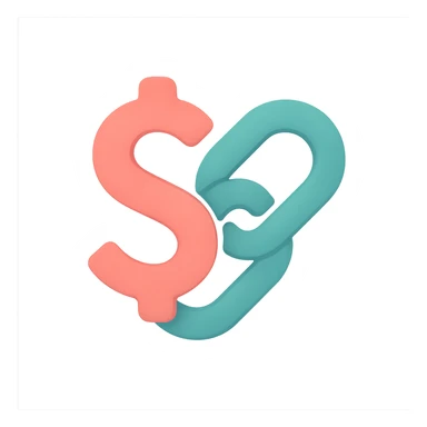 a money link icon where the dollar sign and a chain link are seamlessly integrated, using soft shading and friendly colors, matching the Airbnb icon style, clear at small sizes for app use sticker