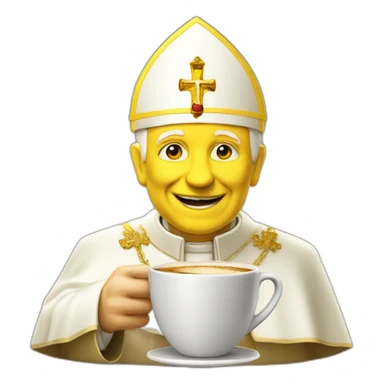 pope John Paul II with yellow face offering coffee sticker