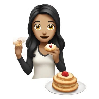 white girl with black hair eating pastry sticker