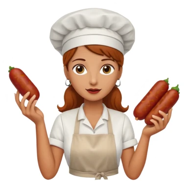 Charcuteraa con un chorizo y embutido en la mano con una redecilla en el pelo y delantal blanco sticker
