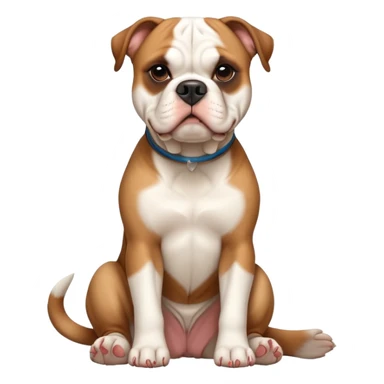 cinematic-[american bulldog]-realistic-full-body-sitting-emoji,-tail-resting-loosely-beside-its-paws,-head-tilted-dramatically,-sleek-[brown fawn]-fur,-simplified-yet-realistic-focused-features,-highly-detailed,-glowing-with-an-almost-sarcastic-glow sticker