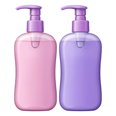 two shampoo bottles, one light pink and one lilac sticker