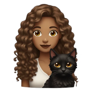 woman light brown skin long dark curly hair with black cat sticker