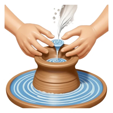 Cinematic Realistic image of a ceramic pottery wheel in action, with skilled hands shaping wet clay into a graceful form, featuring intricate details of swirling textures and gentle water splashes, illuminated by soft, artisanal lighting sticker