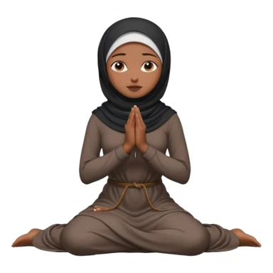 darkskin muslim black woman praying kneeling with dark hijab hyper realistic face, half side position sticker
