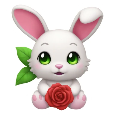 pink plushie bunny holding red rose sticker