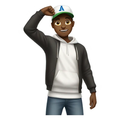 Black teenager wearing baseball cap with hoodie and arms up sticker