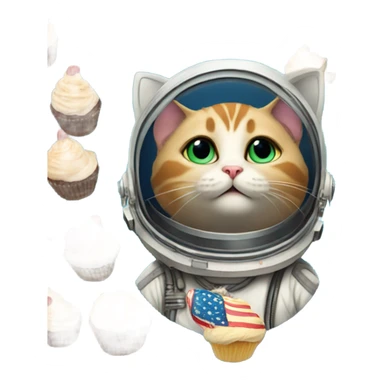 Cat looking out in space, spacesuit on, cupcakes in the air sticker