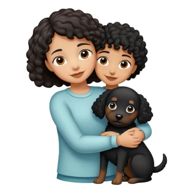 Short-haired girl hugging black curly dog sticker
