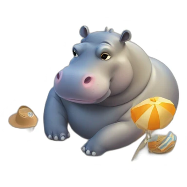hippo taking sun  bath on beach sticker