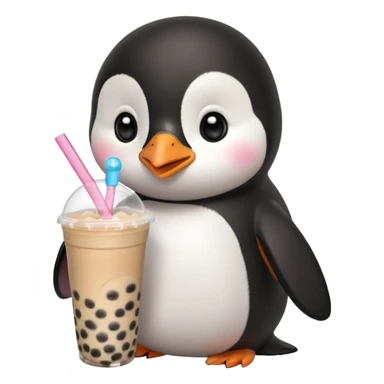 Michi pinguino bebiendo bubble tea sticker