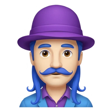 blue long haired man and purple hat and mustache sticker