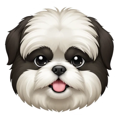 Shih tzu dog black and white fluffy but shorter hair and a little chunky. Sticking tounge out. Has a black face with a white muzzle and white belly  sticker