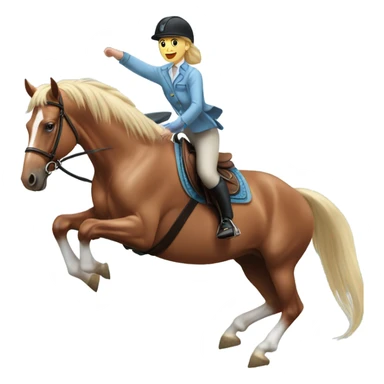 Red roan horse with girl jumping over standard, horse wearing light blue saddle pad girl has blonde hair sticker