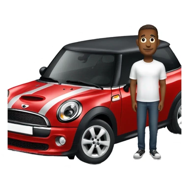 Red mini cooper with a short Guy stand aside  sticker