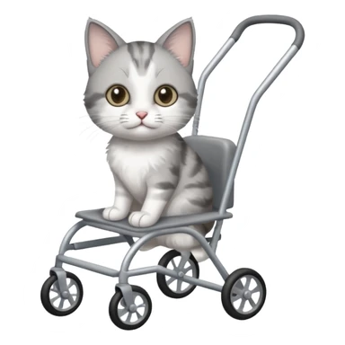 disabled grey and white small cat using a mobility walker for cats sticker